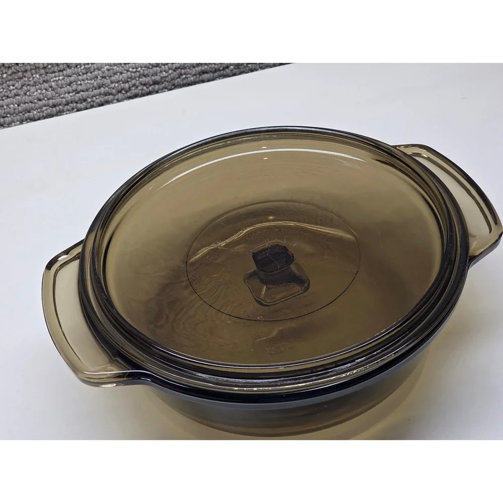 Anchor‎ Hocking Amber Glass Casserole Dish w Lid 1.5 Qt Round Ovenware 1037 USA